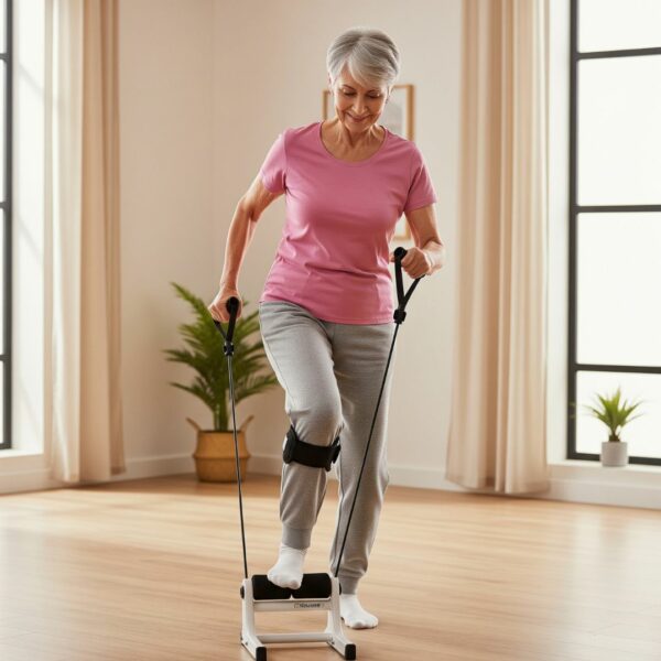 A person effectively using a home knee rehab device to aid their recovery