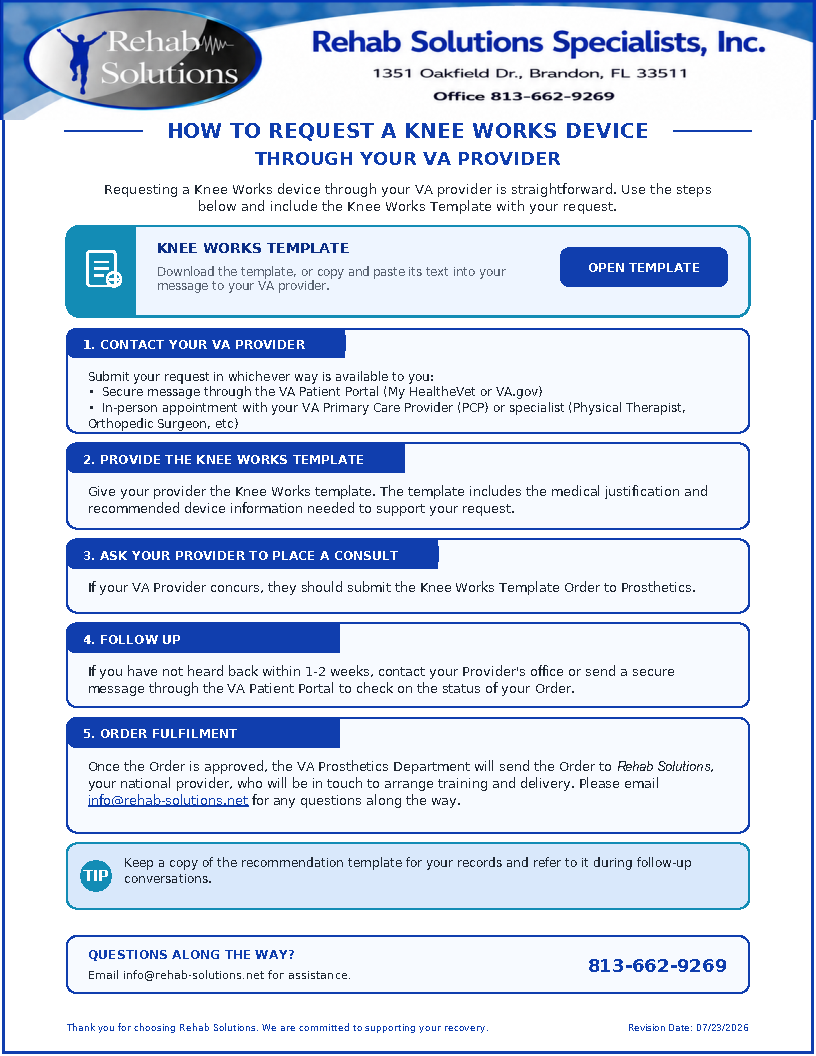 Flyer explaining how to request Knee Works device